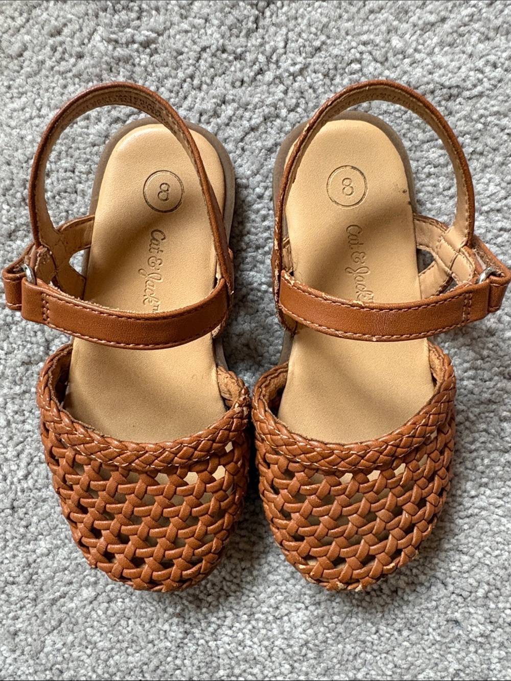 Cute, Braided, Tan Slingback Sandals for little girls, size 8.